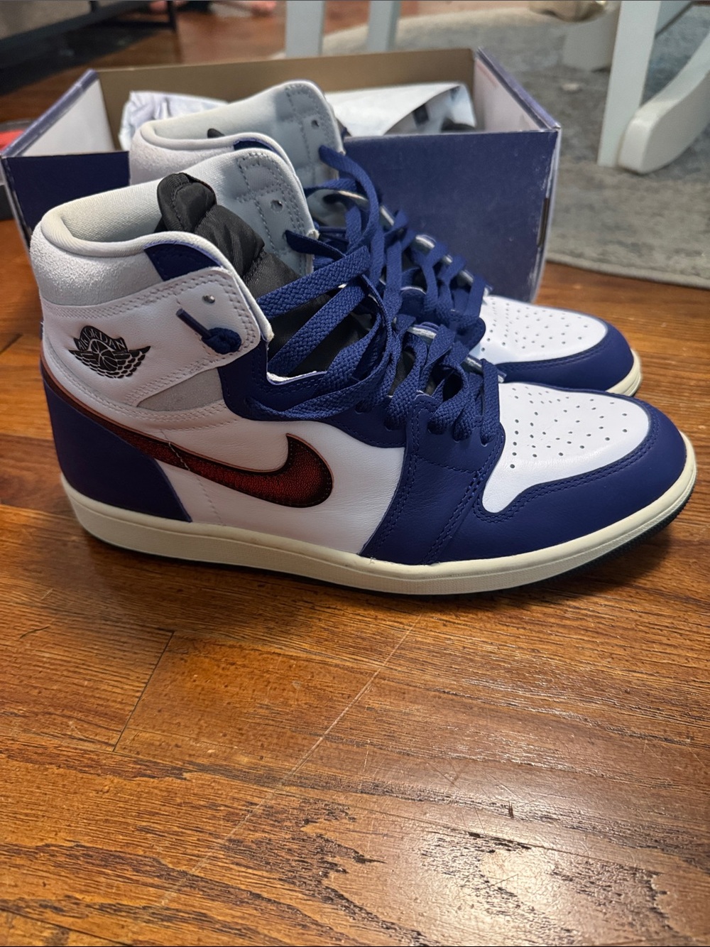 Nike Air Jordan 1 Retro High OG- White, Blue & Red Men's Sneakers
